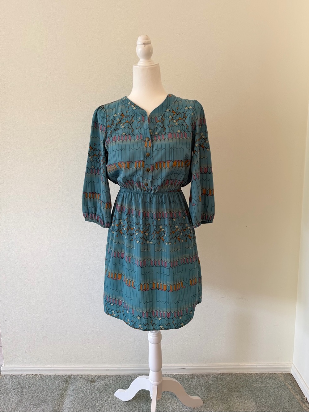 Trinity Teal Printed Button-Front Mini Dress